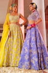 Shop_Anu Pellakuru_Blue Raw Silk Embroidery Cutdana Sweetheart Neck Gul Jaal Lehenga Set 