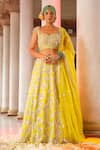 Buy_Anu Pellakuru_Yellow Raw Silk Embroidery Cutdana Sweetheart Neck Gullista Jaal Lehenga Set _at_Aza_Fashions