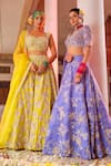 Anu Pellakuru_Yellow Raw Silk Embroidery Cutdana Sweetheart Neck Gullista Jaal Lehenga Set _Online_at_Aza_Fashions