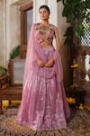 Buy_Anu Pellakuru_Purple Zari Embroidery Sequin Round Neck Micro Pleated Waistband Lehenga Set _at_Aza_Fashions