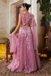 Shop_Anu Pellakuru_Purple Zari Embroidery Sequin Round Neck Micro Pleated Waistband Lehenga Set _at_Aza_Fashions