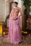 Anu Pellakuru_Purple Zari Embroidery Sequin Round Neck Micro Pleated Waistband Lehenga Set _at_Aza_Fashions