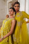 Buy_Anu Pellakuru_Yellow Tissue Silk Embroidery Zari Split V Floret Peplum Kurti With Palazzo _Online_at_Aza_Fashions