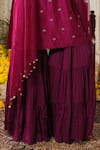 Anu Pellakuru_Wine Chinnon Chiffon Embroidery Zari Round Neck Bloom Garden Kurta Sharara Set _Online_at_Aza_Fashions