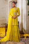 Buy_Anu Pellakuru_Yellow Chinnon Chiffon Embroidery Zari Round Blossom Garden Kurta Sharara Set _at_Aza_Fashions