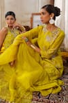 Anu Pellakuru_Yellow Chinnon Chiffon Embroidery Zari Round Blossom Garden Kurta Sharara Set _Online_at_Aza_Fashions