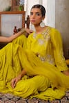 Buy_Anu Pellakuru_Yellow Chinnon Chiffon Embroidery Zari Round Blossom Garden Kurta Sharara Set _Online_at_Aza_Fashions