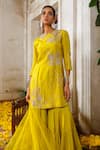 Shop_Anu Pellakuru_Yellow Chinnon Chiffon Embroidery Zari Round Blossom Garden Kurta Sharara Set _Online_at_Aza_Fashions