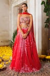 Buy_Anu Pellakuru_Red Embroidery Sweetheart Micro Pleated Bloom Waistband Lehenga Set _at_Aza_Fashions