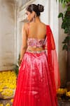 Shop_Anu Pellakuru_Red Embroidery Sweetheart Micro Pleated Bloom Waistband Lehenga Set _at_Aza_Fashions