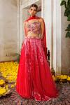 Anu Pellakuru_Red Embroidery Sweetheart Micro Pleated Bloom Waistband Lehenga Set _Online_at_Aza_Fashions