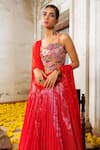 Buy_Anu Pellakuru_Red Embroidery Sweetheart Micro Pleated Bloom Waistband Lehenga Set _Online_at_Aza_Fashions