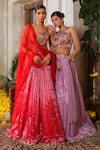 Buy_Anu Pellakuru_Red Embroidery Sweetheart Micro Pleated Bloom Waistband Lehenga Set 