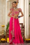 Buy_Anu Pellakuru_Pink Saree Silk Embroidery Resham Sweetheart Neck Phool Set _at_Aza_Fashions