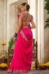 Anu Pellakuru_Pink Saree Silk Embroidery Resham Sweetheart Neck Phool Set _Online_at_Aza_Fashions