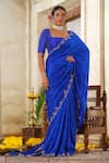 Buy_Anu Pellakuru_Blue Saree Silk Embroidery Pearl Square Neck Bloom Vine Set _at_Aza_Fashions