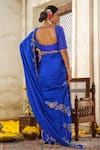 Shop_Anu Pellakuru_Blue Saree Silk Embroidery Pearl Square Neck Bloom Vine Set _at_Aza_Fashions