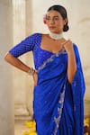 Buy_Anu Pellakuru_Blue Saree Silk Embroidery Pearl Square Neck Bloom Vine Set _Online_at_Aza_Fashions