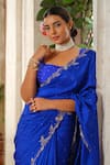 Shop_Anu Pellakuru_Blue Saree Silk Embroidery Pearl Square Neck Bloom Vine Set _Online_at_Aza_Fashions