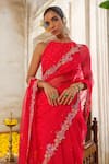 Anu Pellakuru_Red Saree Organza Embroidery Pearl Halter Neck Ambrosia Vine Set _Online_at_Aza_Fashions