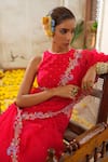 Buy_Anu Pellakuru_Red Saree Organza Embroidery Pearl Halter Neck Ambrosia Vine Set _Online_at_Aza_Fashions