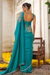 Shop_Anu Pellakuru_Blue Saree Silk Embroidery Pearl Round Neck Gul Vine Set _at_Aza_Fashions