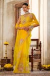 Buy_Anu Pellakuru_Yellow Saree Organza Embroidery Pearl V Neck Gulshan Set _at_Aza_Fashions