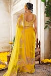 Shop_Anu Pellakuru_Yellow Saree Organza Embroidery Pearl V Neck Gulshan Set _at_Aza_Fashions