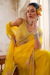 Anu Pellakuru_Yellow Saree Organza Embroidery Pearl V Neck Gulshan Set _Online_at_Aza_Fashions