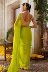 Shop_Anu Pellakuru_Green Saree Chinnon Chiffon Embroidery Pearl V Neck Meadow Set _at_Aza_Fashions