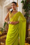 Anu Pellakuru_Green Saree Chinnon Chiffon Embroidery Pearl V Neck Meadow Set _Online_at_Aza_Fashions