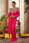 Buy_Anu Pellakuru_Pink Saree Silk Embroidery Pearl Sweetheart Neck Vine Bliss Set _at_Aza_Fashions