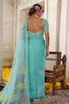 Shop_Anu Pellakuru_Blue Saree Organza Embroidery Pearl Sweetheart Neck Ornate Bloom Set _at_Aza_Fashions