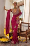 Buy_Anu Pellakuru_Pink Saree Silk Embroidery Pearl Deep U Neck Ornate Fleur Set _Online_at_Aza_Fashions