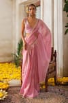 Buy_Anu Pellakuru_Purple Saree Tissue Silk Embroidery Sequin Bloom Lace Border Embellished Set _at_Aza_Fashions