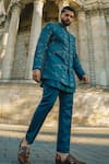 Jatin Malik_Blue Linen Silk Embroidered Resham Thread The Oxford Bandhgala Set _at_Aza_Fashions