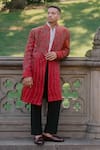 Buy_Jatin Malik_Red Linen Silk Embroidered Zari Crimson Lake Sherwani Jacket Set _at_Aza_Fashions