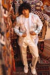 Buy_Jatin Malik_Ivory Modal Rayon Hand Painted Strokes The Water Lily Blazer With Trouser _at_Aza_Fashions