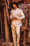 Shop_Jatin Malik_Ivory Modal Rayon Hand Painted Strokes The Water Lily Blazer With Trouser _at_Aza_Fashions