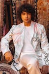 Buy_Jatin Malik_Ivory Modal Rayon Hand Painted Strokes The Water Lily Blazer With Trouser 