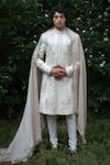 Buy_Jatin Malik_Ivory Linen Silk Embroidered 3d Floral Wisteria Sherwani Set With Stole _at_Aza_Fashions