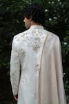 Shop_Jatin Malik_Ivory Linen Silk Embroidered 3d Floral Wisteria Sherwani Set With Stole _at_Aza_Fashions