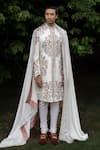 Buy_Jatin Malik_Ivory Linen Silk Embroidered Resham Fleur Sherwani Set _at_Aza_Fashions