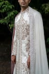 Jatin Malik_Ivory Linen Silk Embroidered Resham Fleur Sherwani Set _Online_at_Aza_Fashions