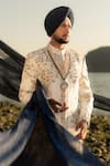 Shop_Jatin Malik_Ivory Linen Silk Embroidered Thread Floral Sherwani Set With Stole _Online_at_Aza_Fashions