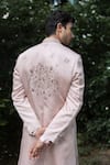 Shop_Jatin Malik_Pink Linen Silk Embroidered Aari Primerose Sherwani Set With Stole _at_Aza_Fashions