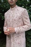 Buy_Jatin Malik_Pink Linen Silk Embroidered Aari Primerose Sherwani Set With Stole _Online_at_Aza_Fashions