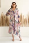 Buy_Meghna Panchmatia_Ivory Silk Print Abstract V Neck Kaftan _at_Aza_Fashions