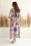 Shop_Meghna Panchmatia_Ivory Silk Print Abstract V Neck Kaftan _at_Aza_Fashions