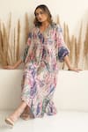 Meghna Panchmatia_Ivory Silk Print Abstract V Neck Kaftan _Online_at_Aza_Fashions